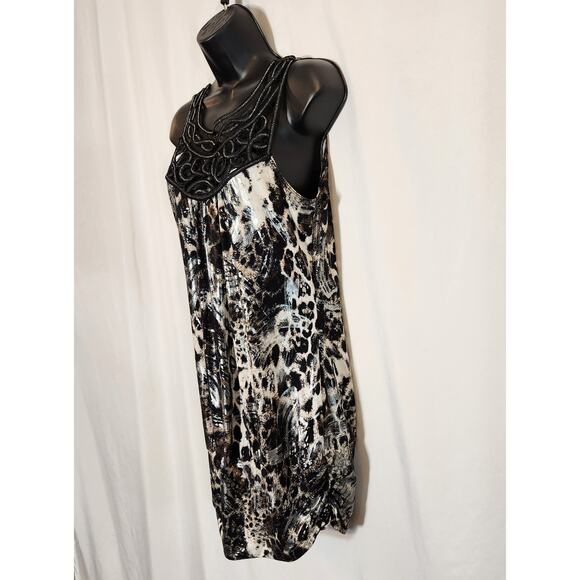 STUDIO Y Black Silver Gray Metallic Animal Print Sleeveless Mini Cocktail Dress - Picture 7 of 11